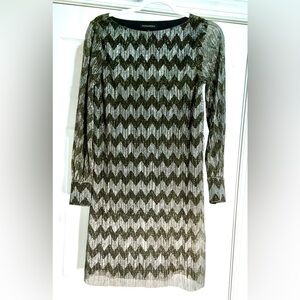 Banana Republic Metallic Zig Zag Dress Sz 0 Black Silver Shimmer Cocktail Party